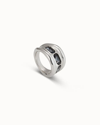 Bague plaquée argent avec 3 cristaux gris