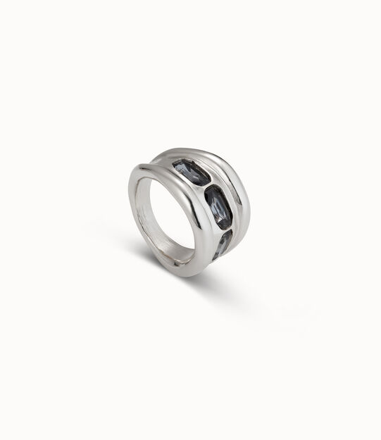 Anello placcato argento Sterling e 3 cristalli grigi