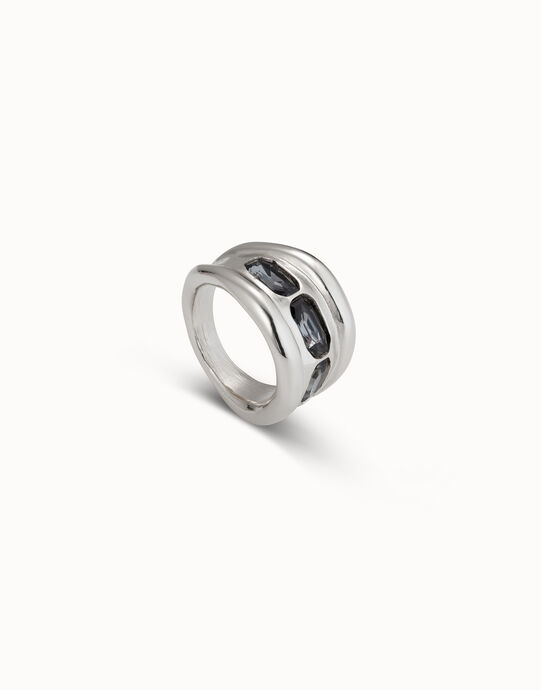 Bague plaqu&eacute;e argent avec 3 cristaux gris