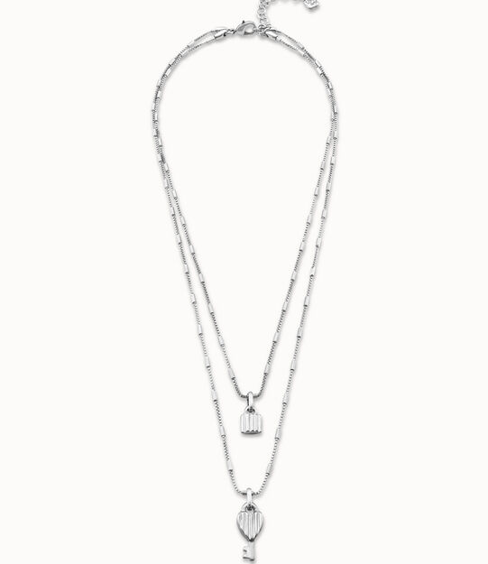 Silver pendant with 2 chains and key and padlock charms