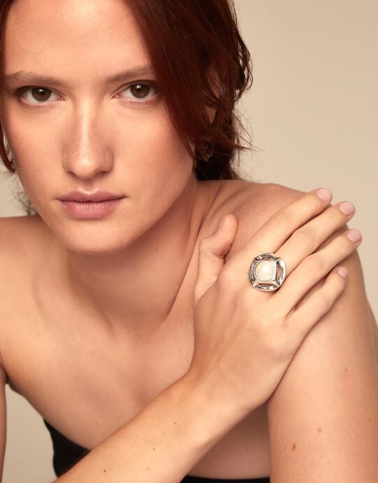 Ring with pearl, Silver, large