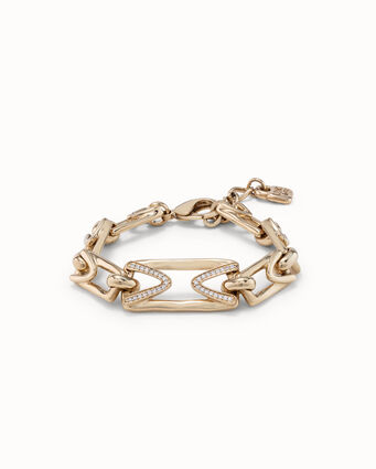 18K gold-plated bracelet with medium sized central link with topaz and small links