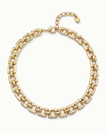 18K gold-plated short necklace with small square links