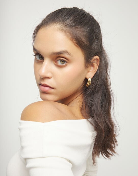 Stud earrings with elongated organic shapes, Golden, large