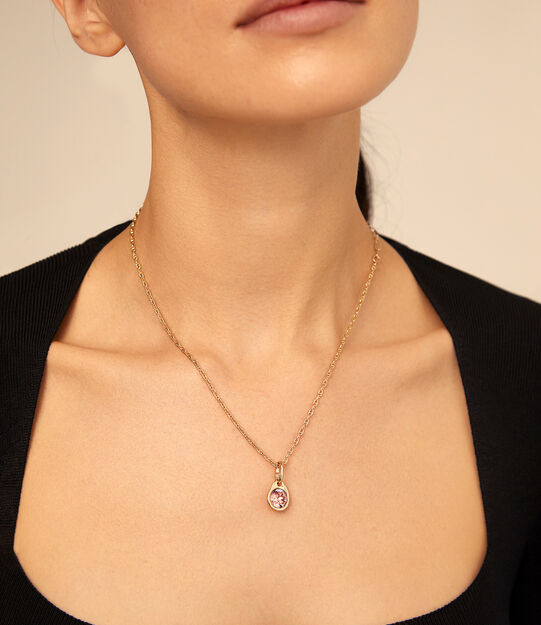 Charm with a pink crystal, Golden, large