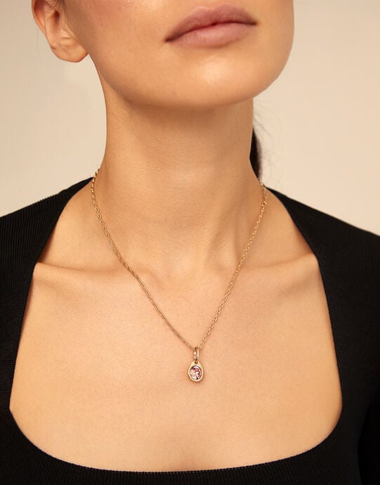 Charm with a pink crystal, Golden, large
