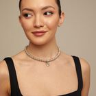 Short beaded chain necklace with padlock charm