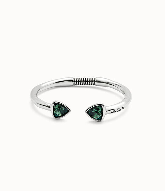 Sterling silver-plated bangle bracelet with two green crystals