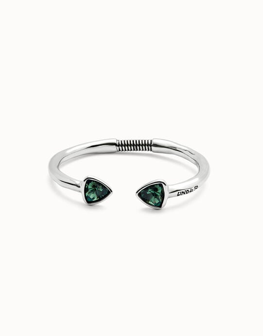 Pulsera r&iacute;gida ba&ntilde;ada en plata de ley con dos cristales facetados verdes