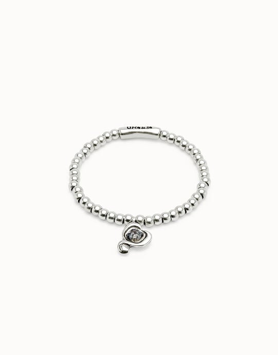 Bracciale a sfere placcate argento Sterling con cuore con cristallo nero