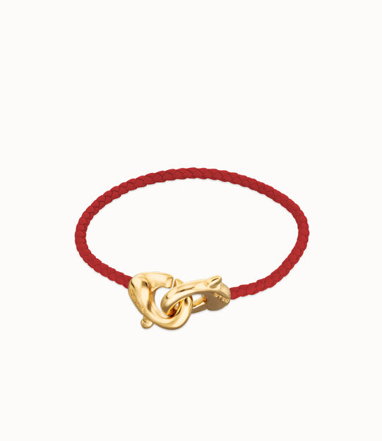 Bracciale in pelle rossa con chiusura a moschettone placcato oro