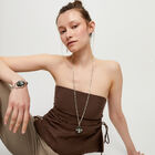 Long necklace with large gray oval faceted crystal