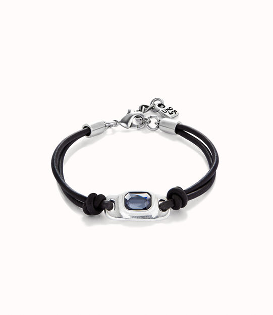 Bracciale in cuoio placcato argento sterling con cristallo grigio