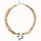 Camel leather and silk thread necklace with heart detail