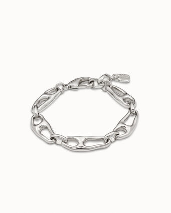 Sterling silver-plated bracelet with links and carabiner clasp