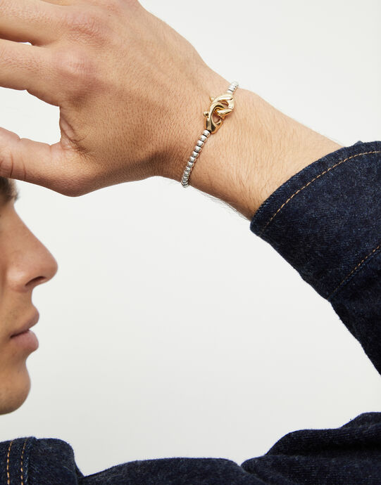 Armband mit kleinen Kugeln und verflochtenem Karabiner in Goldoptik