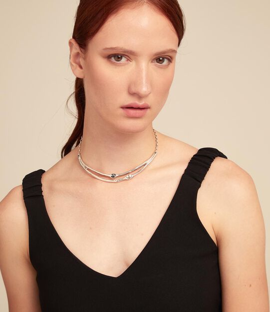 Choker necklace with  crystals, Silver, large