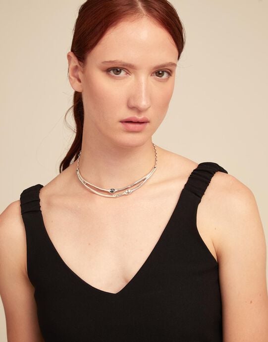 Choker necklace with  crystals, Silver, large