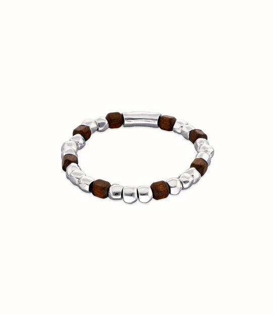 Stretch bracelet with silver and wooden beads