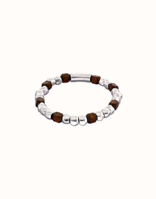 Pulsera el&aacute;stica de cuentas en plata y madera