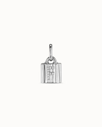 Charm lucchetto placcato argento Sterling con lettera F di topazi