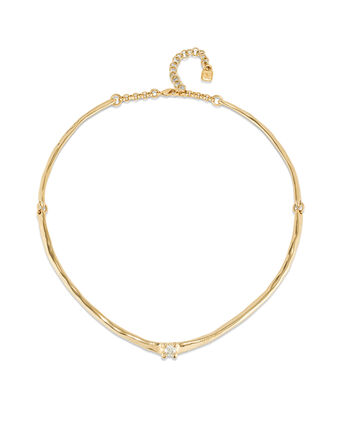 18K gold-plated rigid necklace with white cubic zirconia