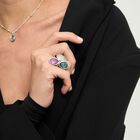 Ring with three multicoloured drop-shaped faceted crystals