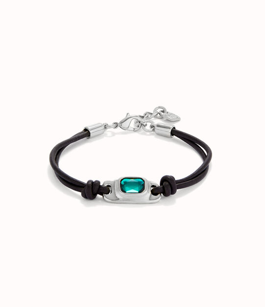 Bracciale in cuoio placcato argento sterling con cristallo verde