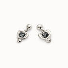 Drop earrings with a heart and black crystal