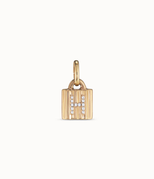 Charm candado bañado en oro de 18K ley con letra de topacios H