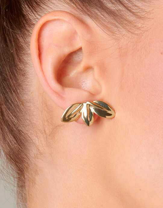 Leaf shaped stud earrings, Golden, large