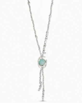 Collier à lanières plaqué argent avec perle de verre en forme de double lune et amazonite