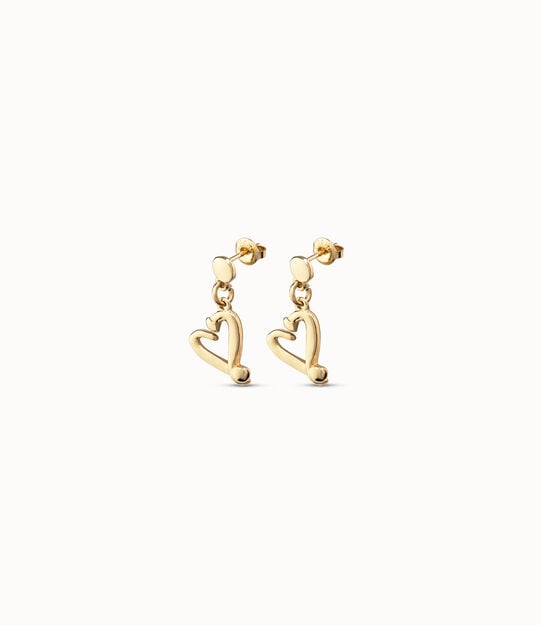 Nailed heart drop earrings, Golden, large