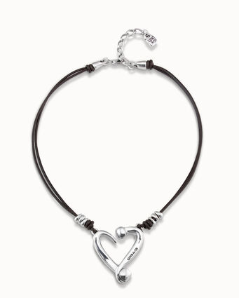 Silver pendant with 2 leather straps and heart