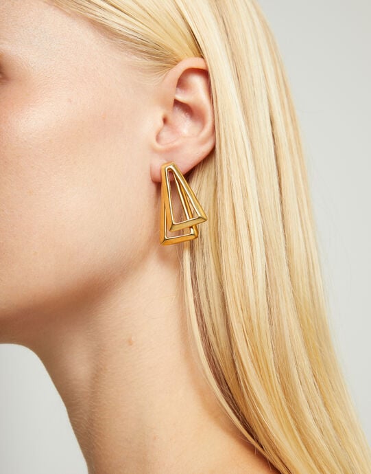 Double triangular earrings, Golden, large