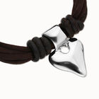 Bracelet in silk thread and brown leather with heart