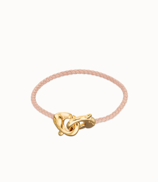 Pink leather bracelet with interlaced carabiner