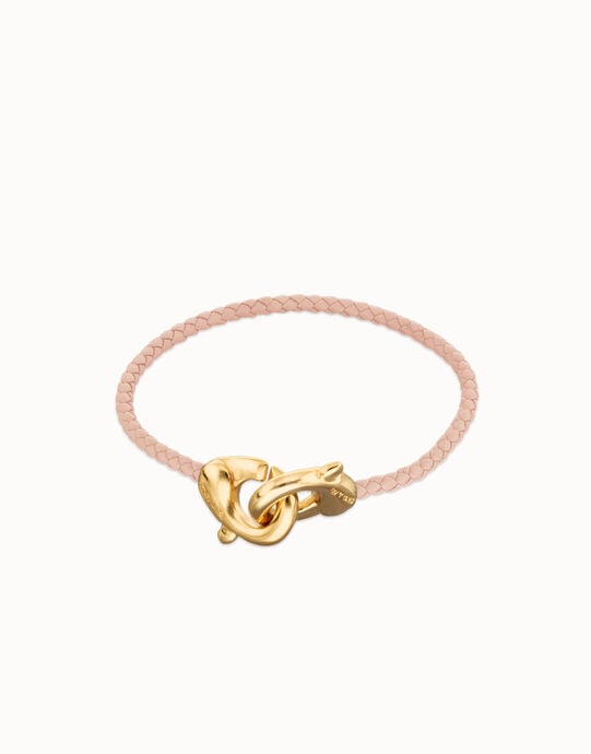 Pink leather bracelet with interlaced carabiner
