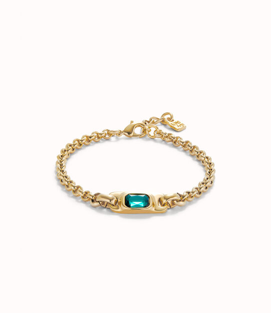 Pulsera de cadena bañada en oro 18k con cristal verde