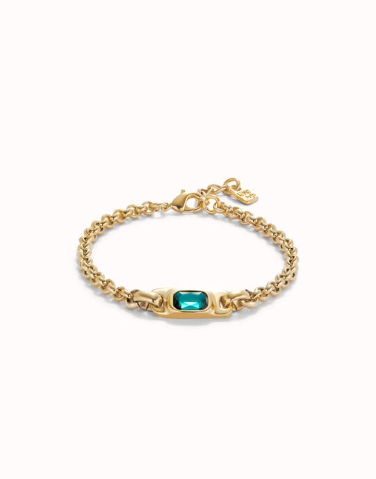 Pulsera de cadena ba&ntilde;ada en oro 18k con cristal verde