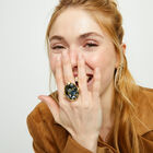 Large ring with oval faceted gray crystal