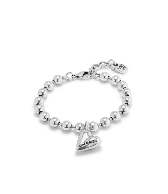 Pulsera bañada en plata de ley con bolas y charm de corazón