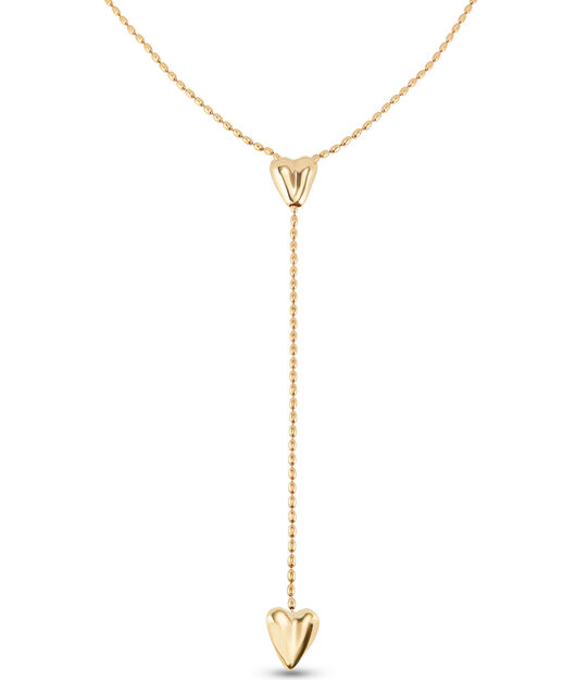 Cadena bañada en oro 18k con dos corazones, uno ajustable en el centro.