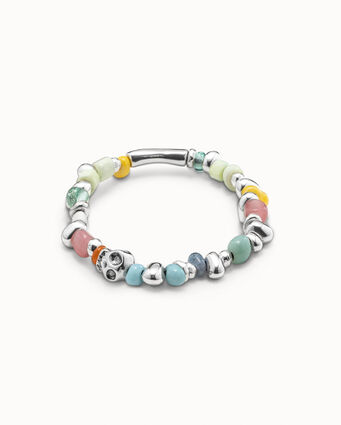 Sterling silver-plated elastic bracelet with multicolor crystals
