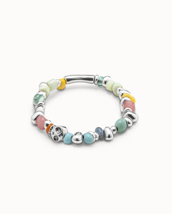 Pulsera elástica bañada en plata de ley y cristales multicolor