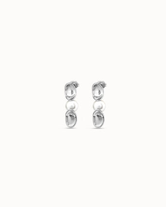 Sterling silver-plated earrings with oval link and central pearl