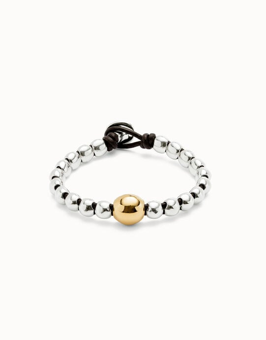 Bracelet &agrave; billes plaqu&eacute;es argent avec une boule plaqu&eacute;e or 18 carats de plus grande taille