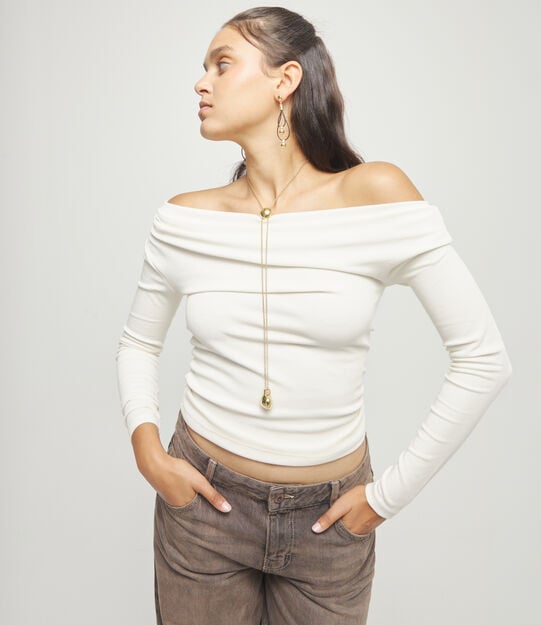 Long necklace with an adjustable chain and two weights, Golden, large