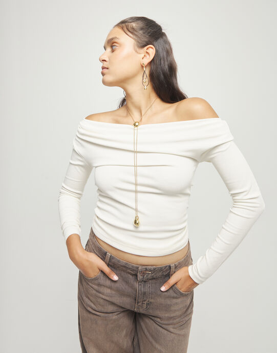 Collier plaqu&eacute; or 18 carats, cha&icirc;ne r&eacute;glable, avec deux poids, Or, large