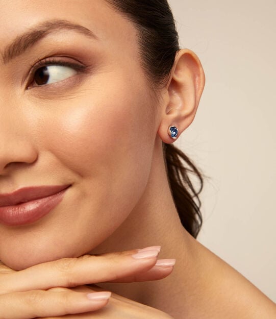 Stud earrings with blue crystal, Silver, large